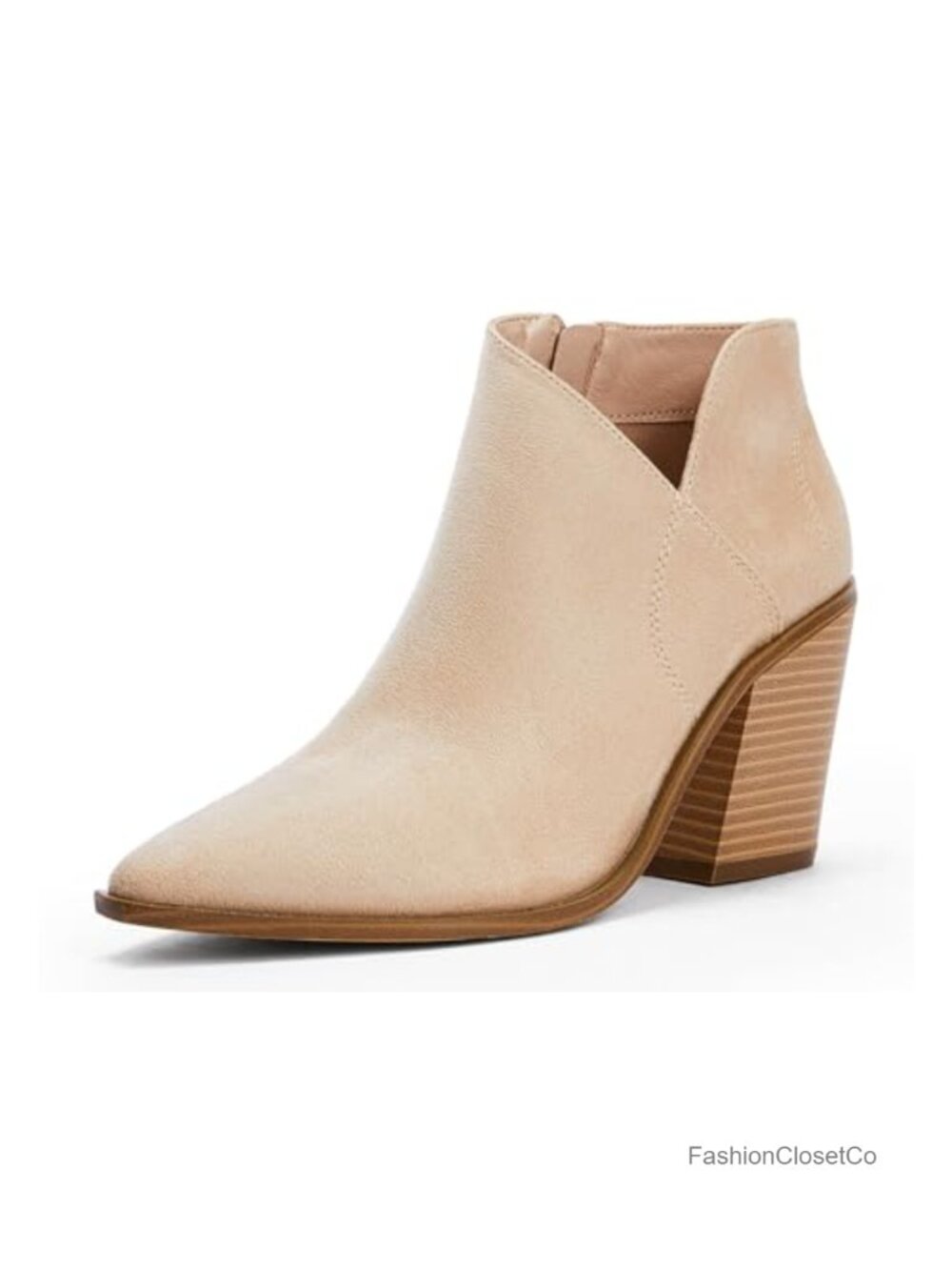 Womens Pointed Toe Ankle Boots Block Chunky Heel Side Zipper Cutout Fall Booties